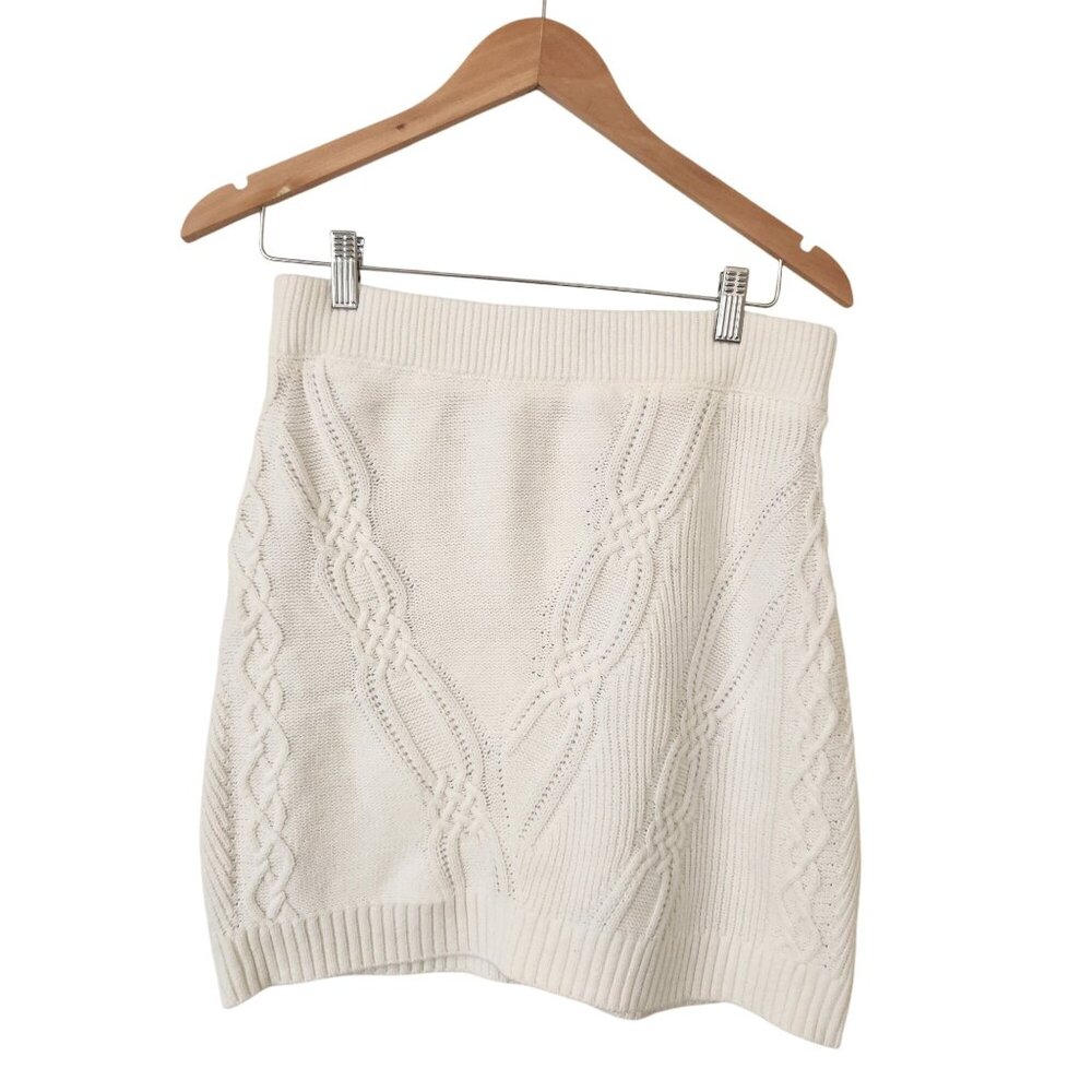Maeve Anthropologie Cable Knit Cream Mini Skirt Fall Winter Cozy Casual Preppy - Picture 2 of 9